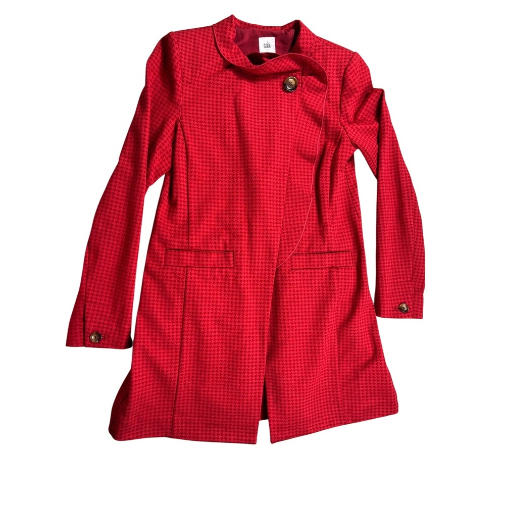 Cabi Red‎ Houndstooth Asymmetrical Jacket Coat Small Style 3546